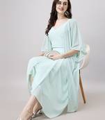 Modestouze Attires Women's Foil Printed Flared Sleeves Georgette Fabric Ethnic Jacket With Top And Skirt Set (Sky) 