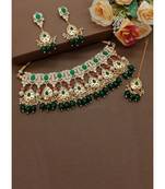 Gold plated traditional kundan pearl choker jewellery set for women