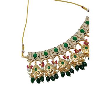 Gold plated traditional kundan pearl choker jewellery set for women 3