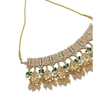 Gold plated traditional kundan pearl choker jewellery set for women 3