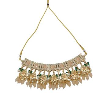 Gold plated traditional kundan pearl choker jewellery set for women 4
