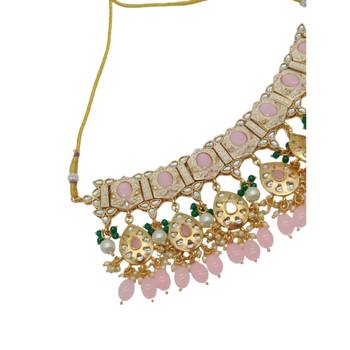 Gold plated traditional kundan pearl choker jewellery set for women 3