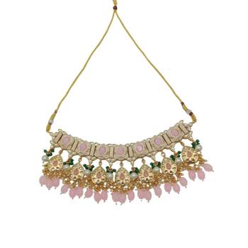 Gold plated traditional kundan pearl choker jewellery set for women 4