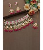 Gold plated traditional kundan pearl choker jewellery set for women