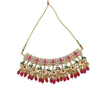 Gold plated traditional kundan pearl choker jewellery set for women 3