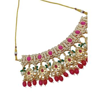 Gold plated traditional kundan pearl choker jewellery set for women 4