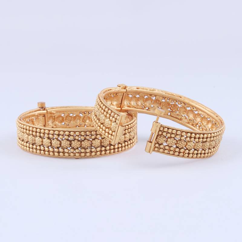 Floral Design Golden Brass Bangles Set of 2 For Women