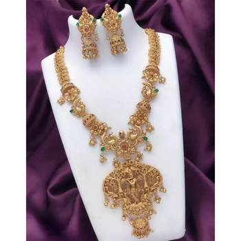 Indian Gold Plated Haram Temple Jewellery Set For Women 1