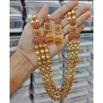 Indian Gold Plated Haram Temple Jewellery Set For Women 2