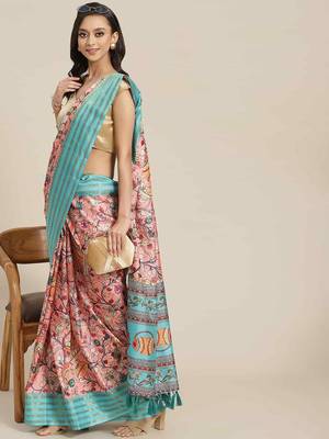 Silk Land  Pink  Printed Art Silk Saree  1
