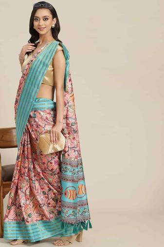 Silk Land  Pink  Printed Art Silk Saree 