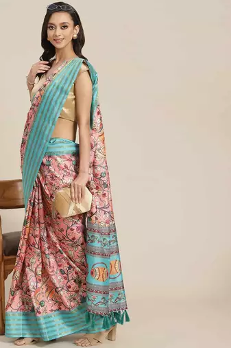 Silk Land  Pink  Printed Art Silk Saree 