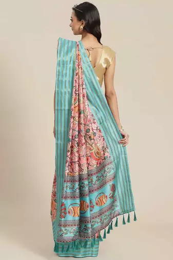 Silk Land  Pink  Printed Art Silk Saree 