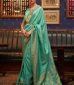 Sea Green Classic Wear Satin Silk Geometric Tassels And Latkans Saree With Blouse For Women