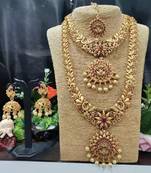 Indian Gold Plated Haram Temple Jewellery Set For Women