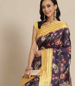 Silk Land  Navy Blue  Printed Art Silk Saree 