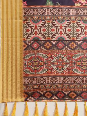 Silk Land  Navy Blue  Printed Art Silk Saree  5