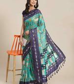 Silk Land  Teal  Printed Art Silk Saree 
