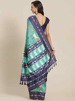 Silk Land  Teal  Printed Art Silk Saree  2