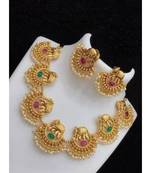 Indian Gold Plated Haram Temple Jewellery Set For Women