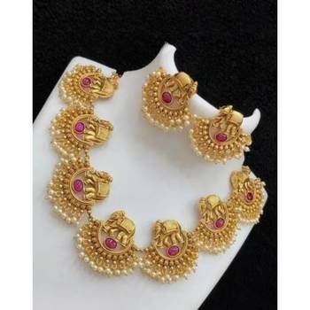 Indian Gold Plated Haram Temple Jewellery Set For Women 1