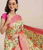 Silk Land  Lime Green  Digital Printed Art Silk Saree 