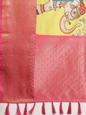 Silk Land  Lime Green  Digital Printed Art Silk Saree  5