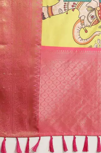 Silk Land  Lime Green  Digital Printed Art Silk Saree 