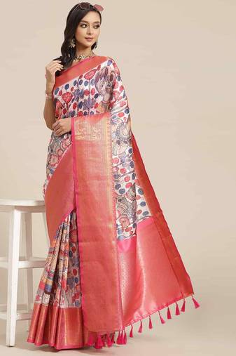 Silk Land  White  Digital Printed Art Silk Saree 