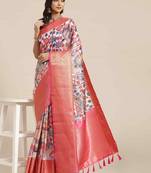 Silk Land  White  Digital Printed Art Silk Saree 