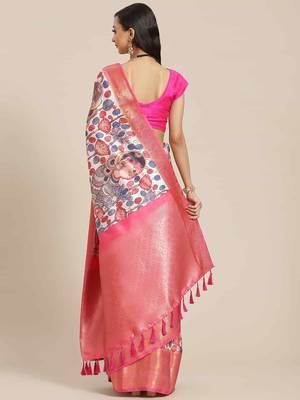Silk Land  White  Digital Printed Art Silk Saree  2