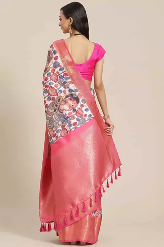 Silk Land  White  Digital Printed Art Silk Saree 