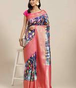 Silk Land  Navy Blue  Digital Printed Art Silk Saree 