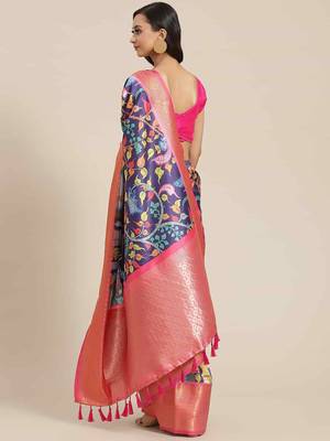 Silk Land  Navy Blue  Digital Printed Art Silk Saree  2