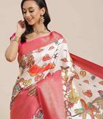 Silk Land  White  Digital Printed Art Silk Saree 