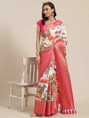 Silk Land  White  Digital Printed Art Silk Saree  2