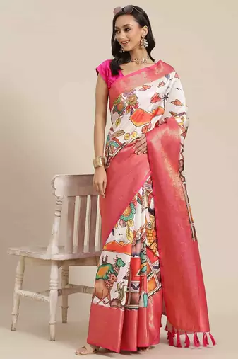 Silk Land  White  Digital Printed Art Silk Saree 