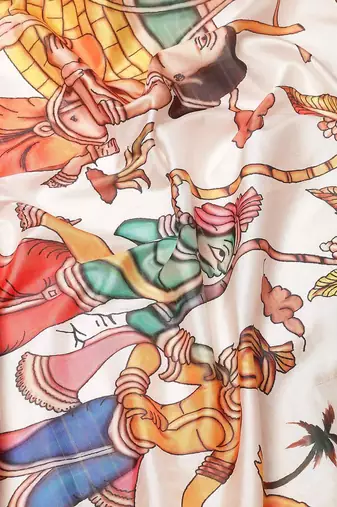 Silk Land  White  Digital Printed Art Silk Saree 