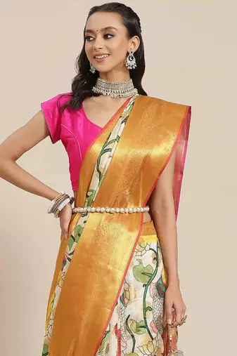 Silk Land  Multicolored Embellished Art Silk Saree 
