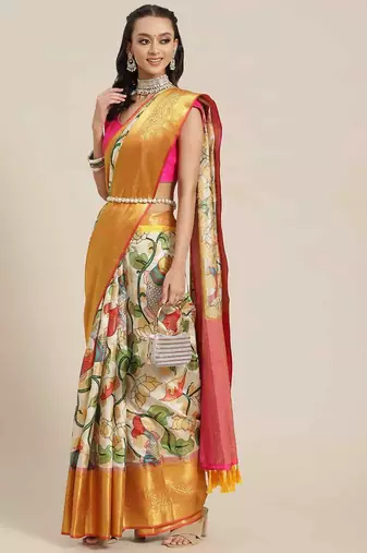 Silk Land  Multicolored Embellished Art Silk Saree 
