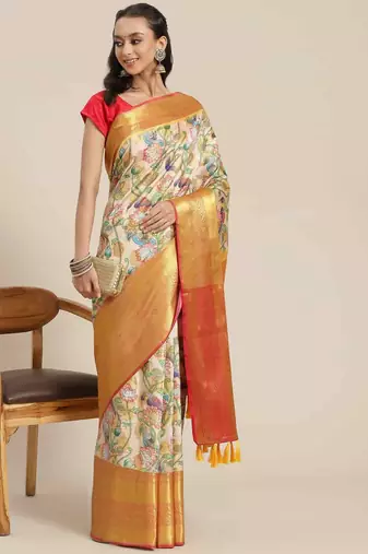 Silk Land  Multicolored Embellished Art Silk Saree 