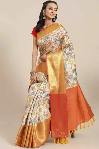 Silk Land  Multicolored Embellished Art Silk Saree 