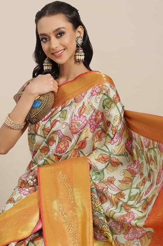 Silk Land  Multicolored Embellished Art Silk Saree 