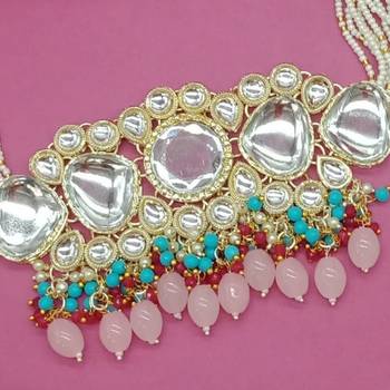 Indian Gold Plated Kundan Bridal Choker Fashion Ethnic Necklace Jewellery Set For Women 2