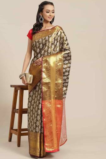 Silk Land  Black  Woven Design Brocade Saree 