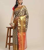 Silk Land  Black  Woven Design Brocade Saree 