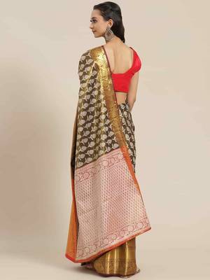 Silk Land  Black  Woven Design Brocade Saree  2