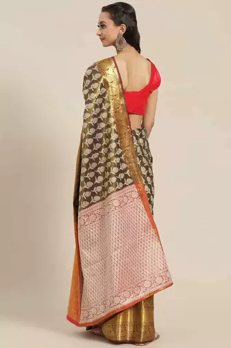 Silk Land  Black  Woven Design Brocade Saree 