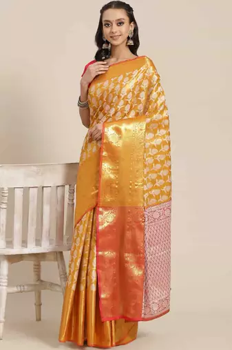 Silk Land  Mustard  Woven Design Brocade Saree 