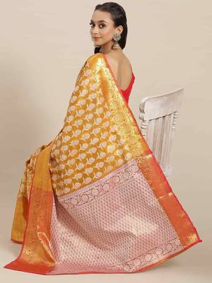 Silk Land  Mustard  Woven Design Brocade Saree  2